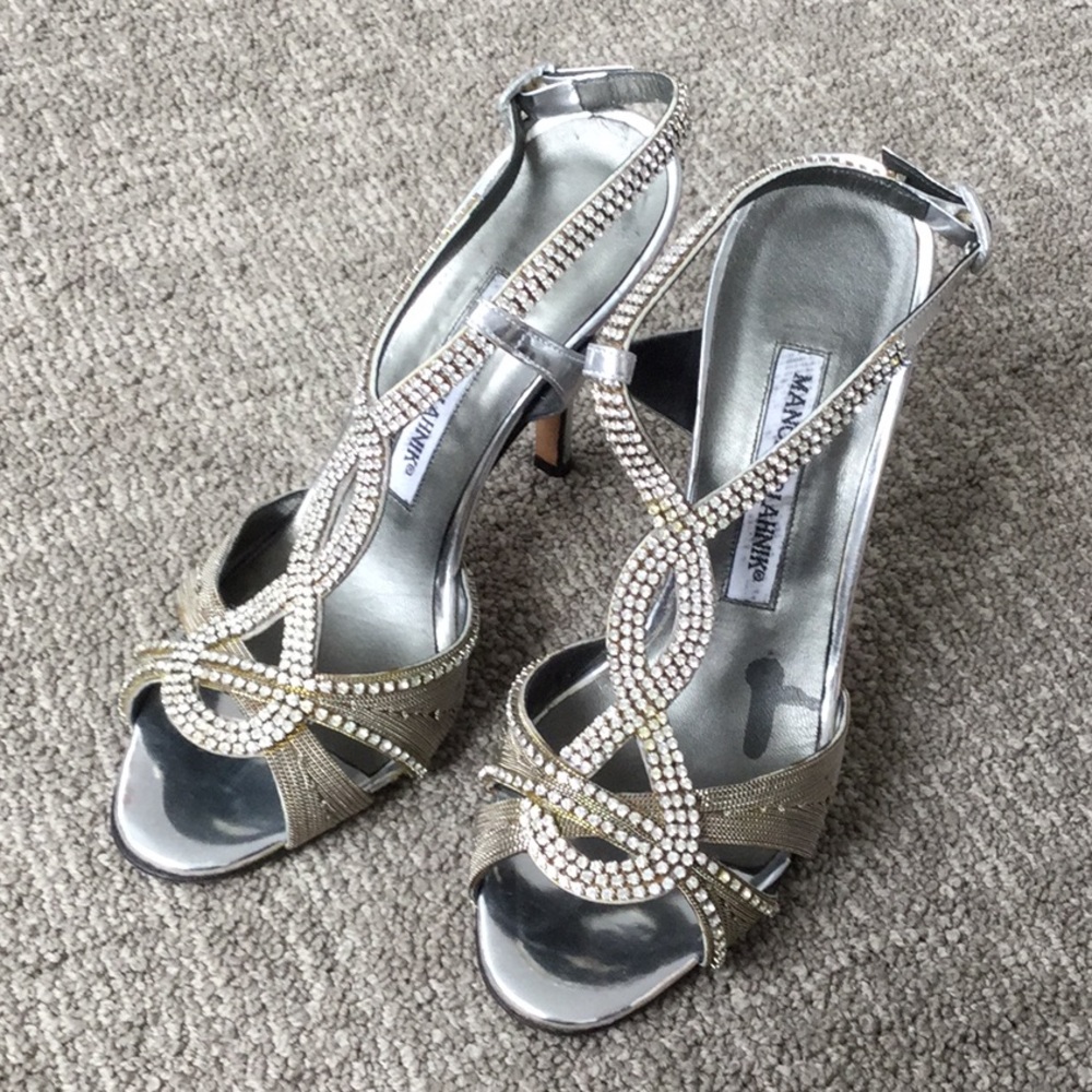 Manolo Blahnik metallic crystal heels size 36
